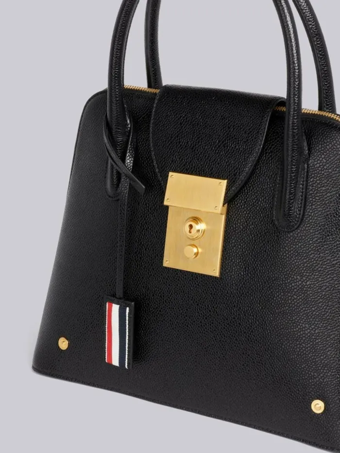 Thom Browne Pebble Grain Leather Removable Shoulder Strap Mrs Thom Satchel Black Women Handbags and Totes