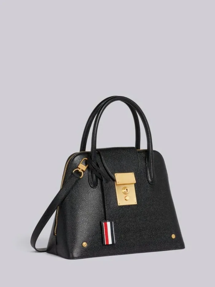 Thom Browne Pebble Grain Leather Removable Shoulder Strap Mrs Thom Satchel Black Women Handbags and Totes