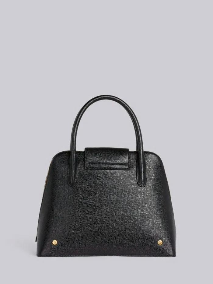 Thom Browne Pebble Grain Leather Removable Shoulder Strap Mrs Thom Satchel Black Women Handbags and Totes