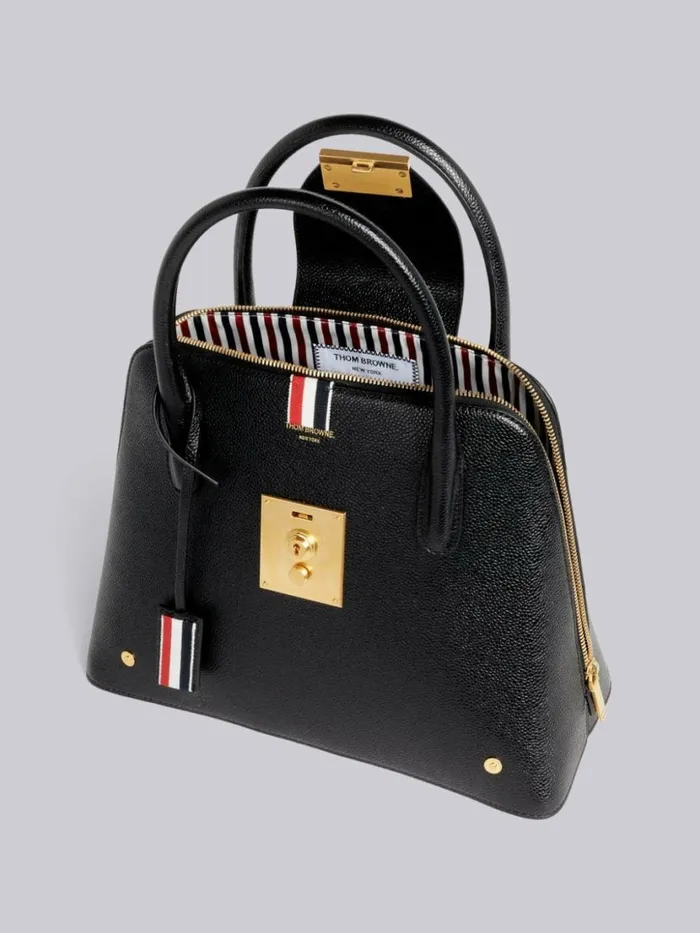 Thom Browne Pebble Grain Leather Removable Shoulder Strap Mrs Thom Satchel Black Women Handbags and Totes