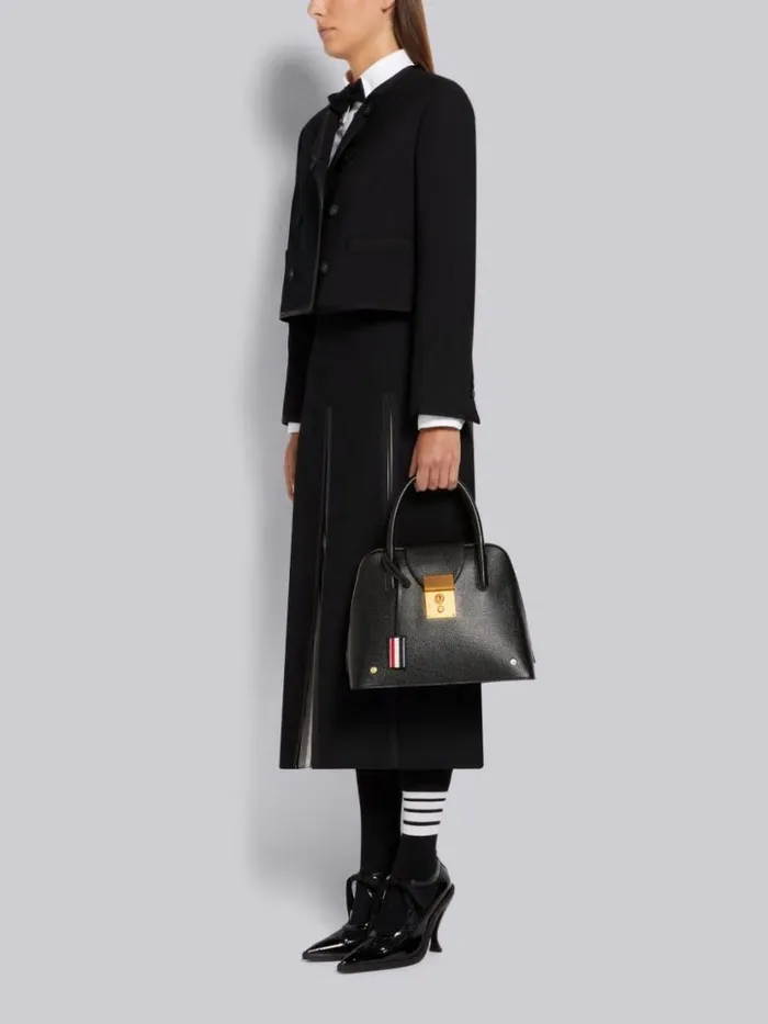 Thom Browne Pebble Grain Leather Removable Shoulder Strap Mrs Thom Satchel Black Women Handbags and Totes