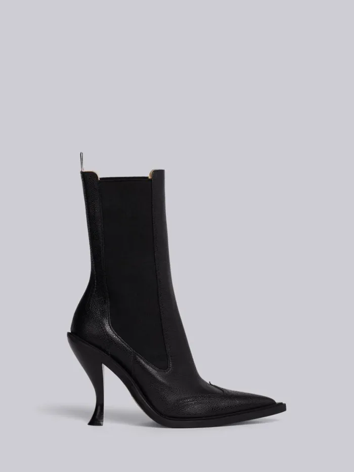 Thom Browne Pebbled Calfskin Brogue Spectator Wingtip Boot Black Women Heels