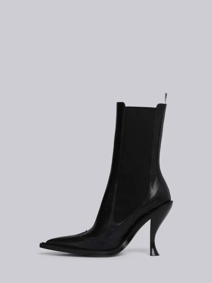 Thom Browne Pebbled Calfskin Brogue Spectator Wingtip Boot Black Women Heels Thom Browne Pebbled Calfskin Brogue Spectator Wingtip Boot Black Women Heels