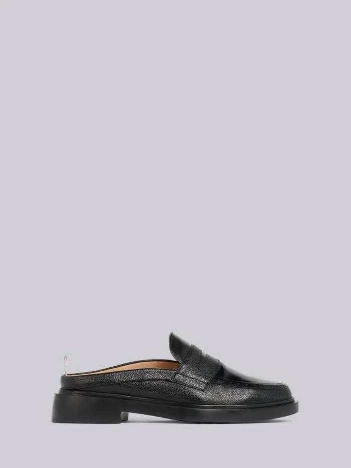 Thom Browne Pebbled Calfskin Penny Loafer Mule Black Men Brogues and Loafers