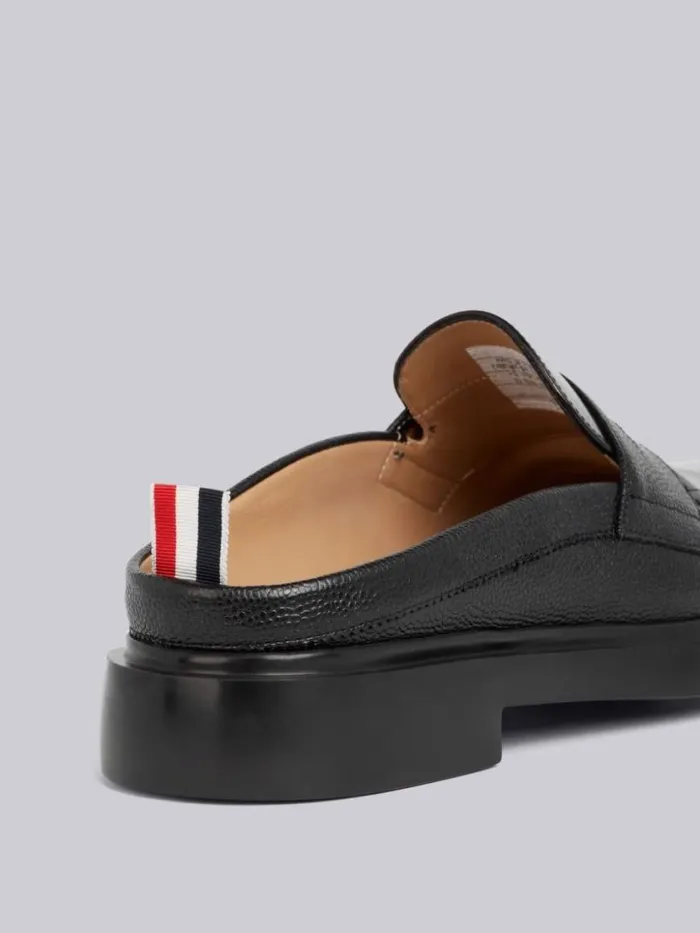 Thom Browne Pebbled Calfskin Penny Loafer Mule Black Men Brogues and Loafers Thom Browne Pebbled Calfskin Penny Loafer Mule Black Men Brogues and Loafers