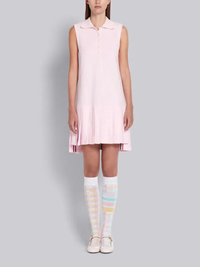 Thom Browne Pink Pique Center Back Rwb Stripe Sleeveless Pleated Tennis Dress Light Pink Women Dresses Thom Browne Pink Pique Center Back Rwb Stripe Sleeveless Pleated Tennis Dress Light Pink Women Dresses