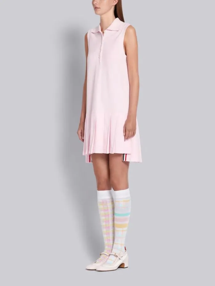 Thom Browne Pink Pique Center Back Rwb Stripe Sleeveless Pleated Tennis Dress Light Pink Women Dresses