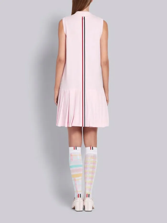 Thom Browne Pink Pique Center Back Rwb Stripe Sleeveless Pleated Tennis Dress Light Pink Women Dresses