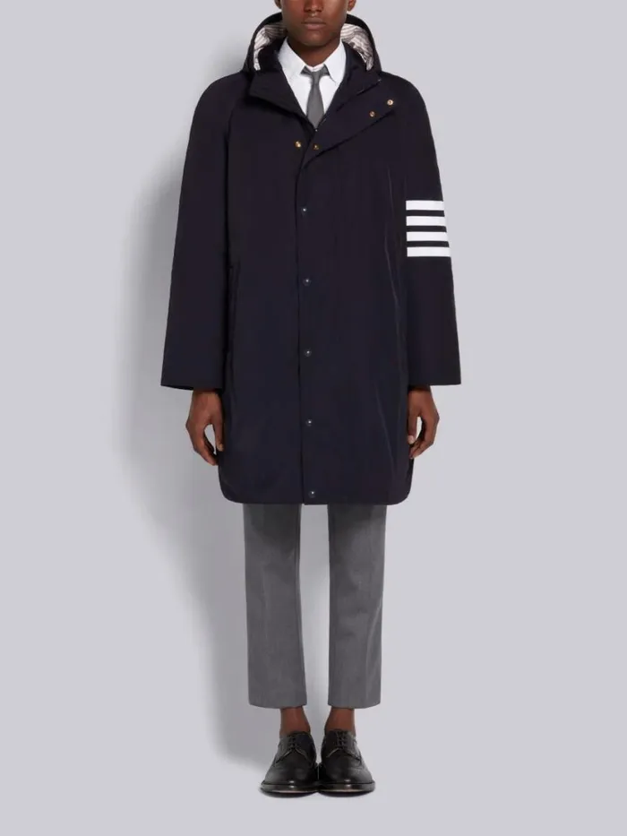 Thom Browne Poly Twill Downfill Hooded Football 4bar Parka Navy Men Outerwear