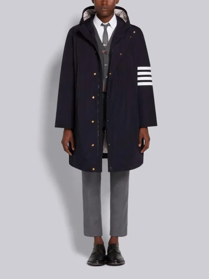 Thom Browne Poly Twill Downfill Hooded Football 4bar Parka Navy Men Outerwear