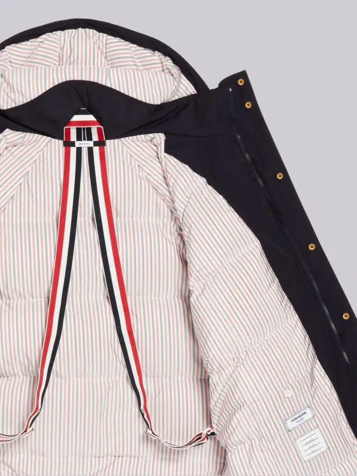 Thom Browne Poly Twill Downfill Hooded Football 4bar Parka Navy Men Outerwear