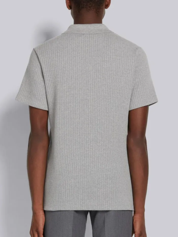 Thom Browne Ribbed Shortsleeve Polo Shirt Light Grey Men Tshirts and Polos