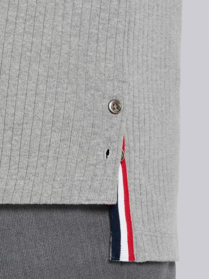 Thom Browne Ribbed Shortsleeve Polo Shirt Light Grey Men Tshirts and Polos