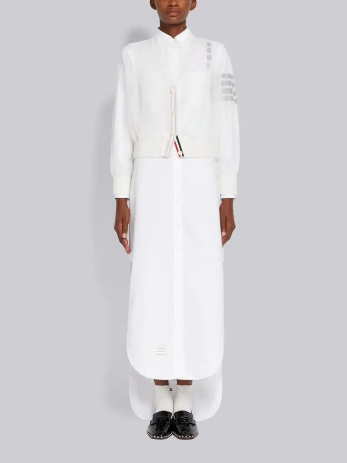 Thom Browne Sheer Ruched Silk 4bar Vneck Cardigan White Women Knitwear
