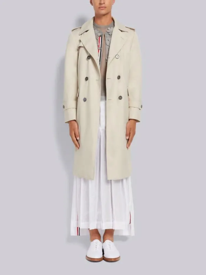 Thom Browne Silk Organza Flower Applique 4bar Crew Neck Cardigan Light Grey Men Knitwear