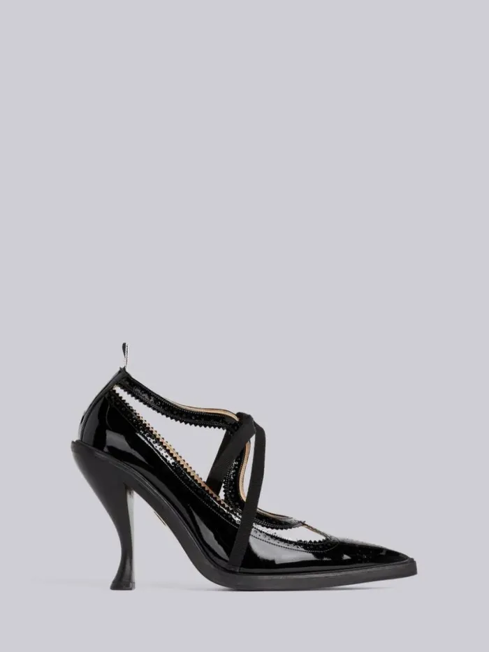 Thom Browne Soft Patent Leather Tonal Grosgrain Bow 105mm Heel Cut Out Thom John Black Women Heels