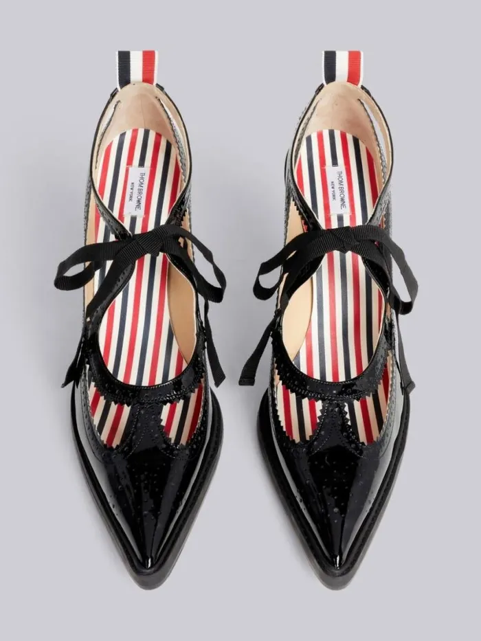 Thom Browne Soft Patent Leather Tonal Grosgrain Bow 105mm Heel Cut Out Thom John Black Women Heels