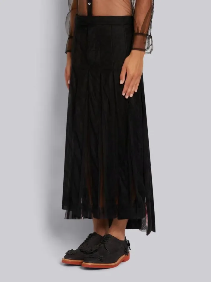 Thom Browne Soft Tulle Combo Pleat Insert Ankle Length Backstrap Pleated Skirt Black Men Trousers