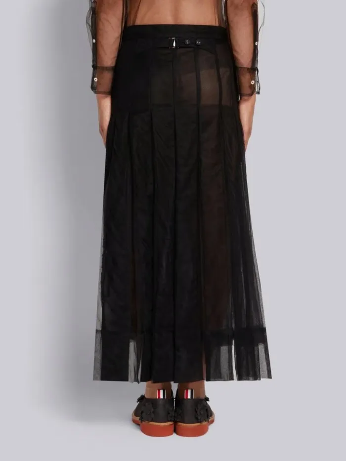 Thom Browne Soft Tulle Combo Pleat Insert Ankle Length Backstrap Pleated Skirt Black Men Trousers