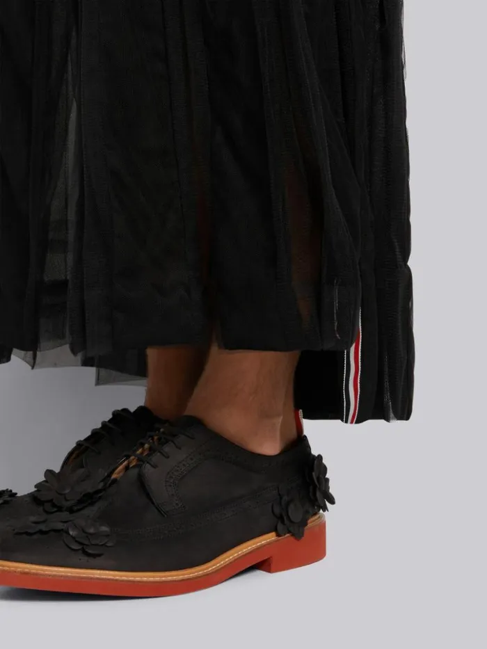Thom Browne Soft Tulle Combo Pleat Insert Ankle Length Backstrap Pleated Skirt Black Men Trousers
