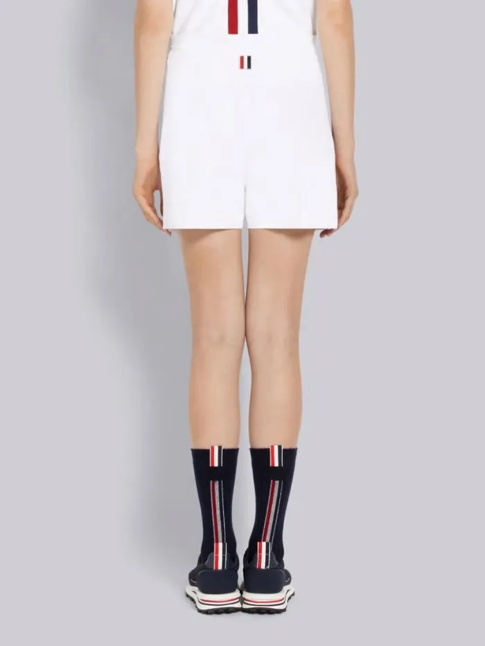 Thom Browne Stretch Viscose Intarsia Side Stripe Pintuck Midthigh Shorts White Women Sweats