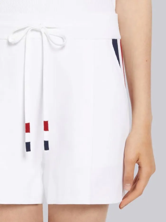 Thom Browne Stretch Viscose Intarsia Side Stripe Pintuck Midthigh Shorts White Women Sweats