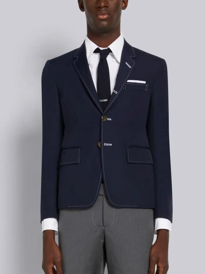 Thom Browne Typewriter Cloth High Armhole Sport Coat Navy Men Jackets and Suiting