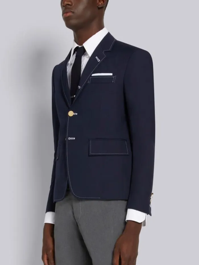 Thom Browne Typewriter Cloth High Armhole Sport Coat Navy Men Jackets and Suiting