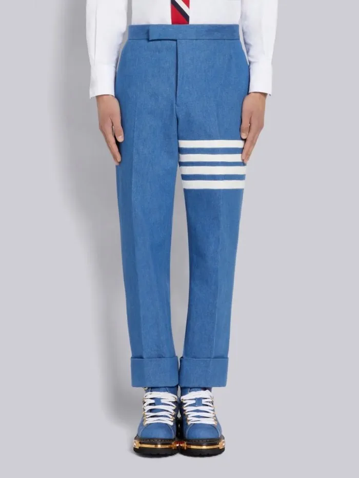 Thom Browne Washed Denim 4bar Classic Backstrap Trouser Blue Men Trousers