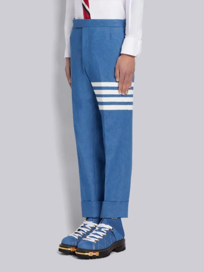 Thom Browne Washed Denim 4bar Classic Backstrap Trouser Blue Men Trousers