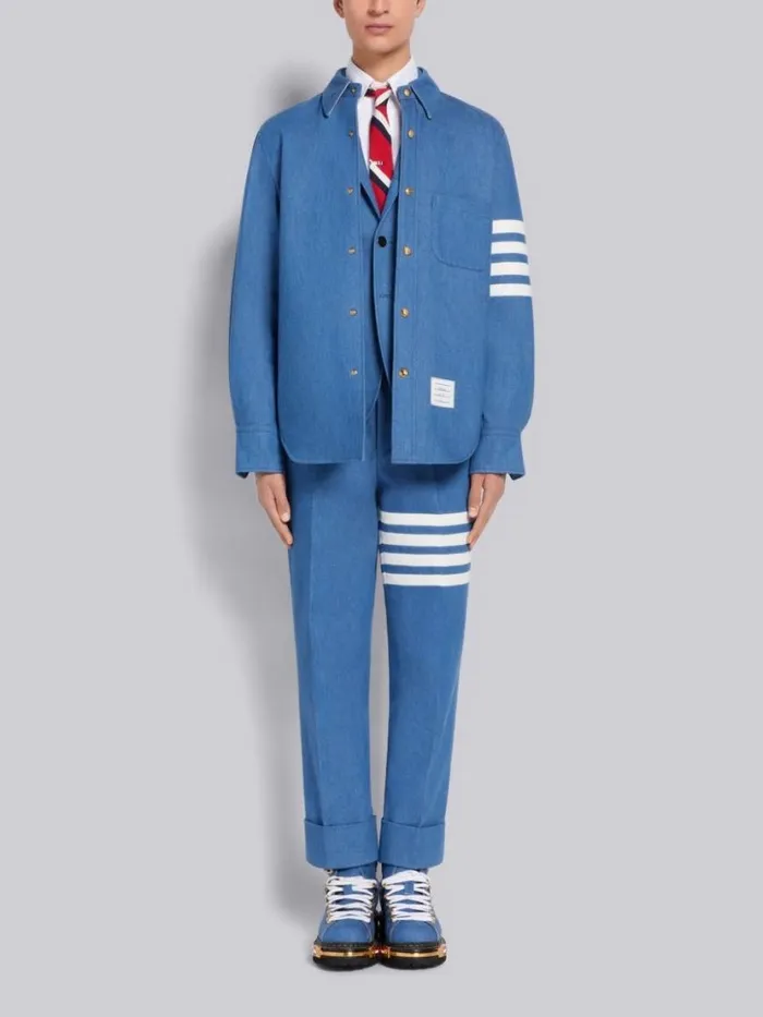 Thom Browne Washed Denim 4bar Classic Backstrap Trouser Blue Men Trousers