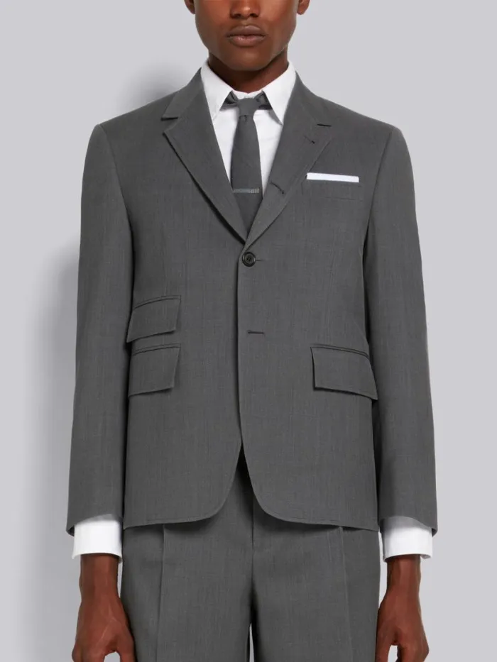 Thom Browne Wool Pique Suiting Single Vent Jacket Medium Grey Men Jackets and Suiting