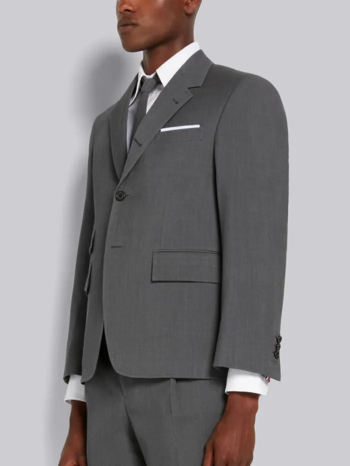 Thom Browne Wool Pique Suiting Single Vent Jacket Medium Grey Men Jackets and Suiting