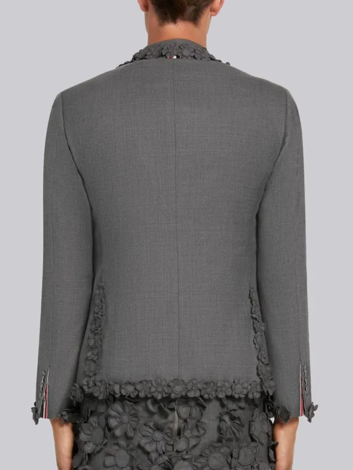 Thom Browne Wool Suiting Floral Embroidery Tipping Classic Sport Coat Medium Grey Men Jackets and Suiting