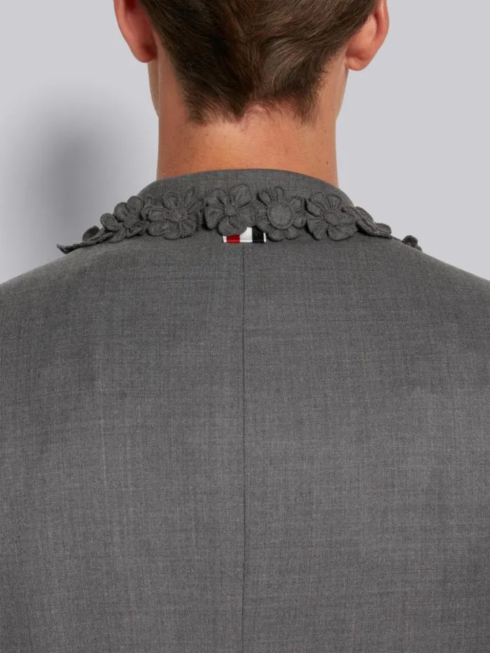 Thom Browne Wool Suiting Floral Embroidery Tipping Classic Sport Coat Medium Grey Men Jackets and Suiting
