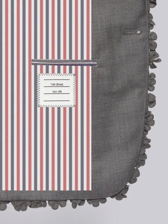 Thom Browne Wool Suiting Floral Embroidery Tipping Classic Sport Coat Medium Grey Men Jackets and Suiting