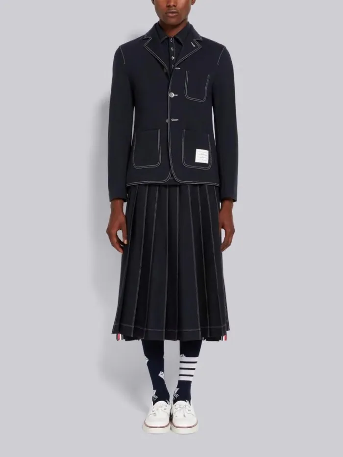 Thom Browne Wool Tech Milano Contrast Stitch Polo Navy Men Tshirts and Polos