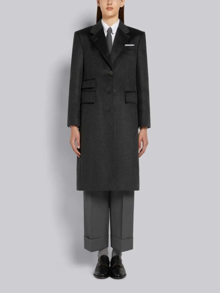 Thom Browne Zibeline Finish Coat Weight Cashmere Single Vent Overcoat Dark Grey Women Outerwear Thom Browne Zibeline Finish Coat Weight Cashmere Single Vent Overcoat Dark Grey Women Outerwear