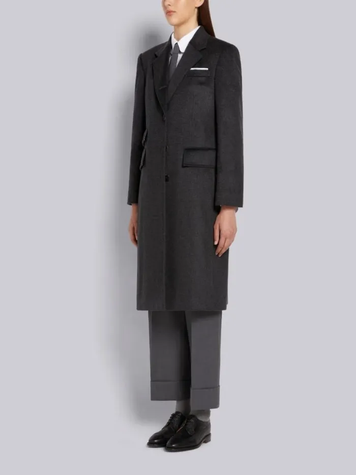 Thom Browne Zibeline Finish Coat Weight Cashmere Single Vent Overcoat Dark Grey Women Outerwear