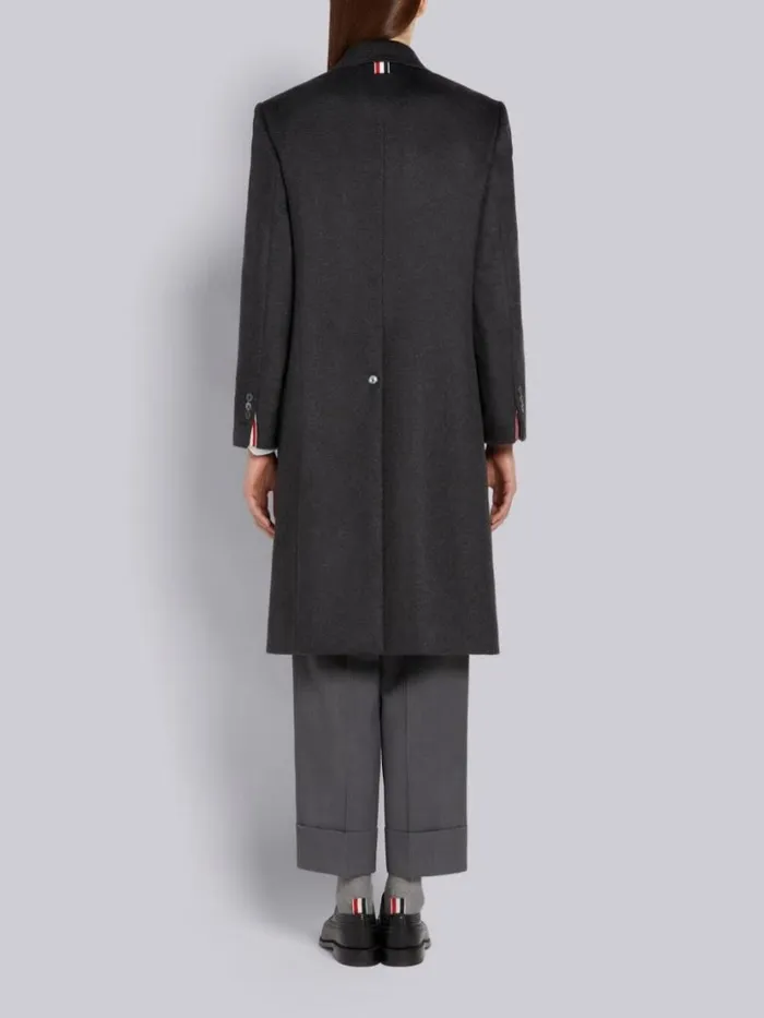 Thom Browne Zibeline Finish Coat Weight Cashmere Single Vent Overcoat Dark Grey Women Outerwear