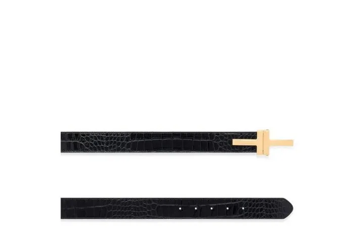 Tom Ford Belts SHINY STAMPED CROCODILE LEATHER DOUBLE T BELT Black 8211 Women Tom Ford Belts SHINY STAMPED CROCODILE LEATHER DOUBLE T BELT Black 8211 Women