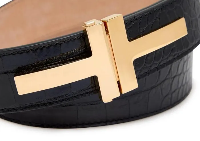 Tom Ford Belts SHINY STAMPED CROCODILE LEATHER DOUBLE T BELT Black 8211 Women Tom Ford Belts SHINY STAMPED CROCODILE LEATHER DOUBLE T BELT Black 8211 Women