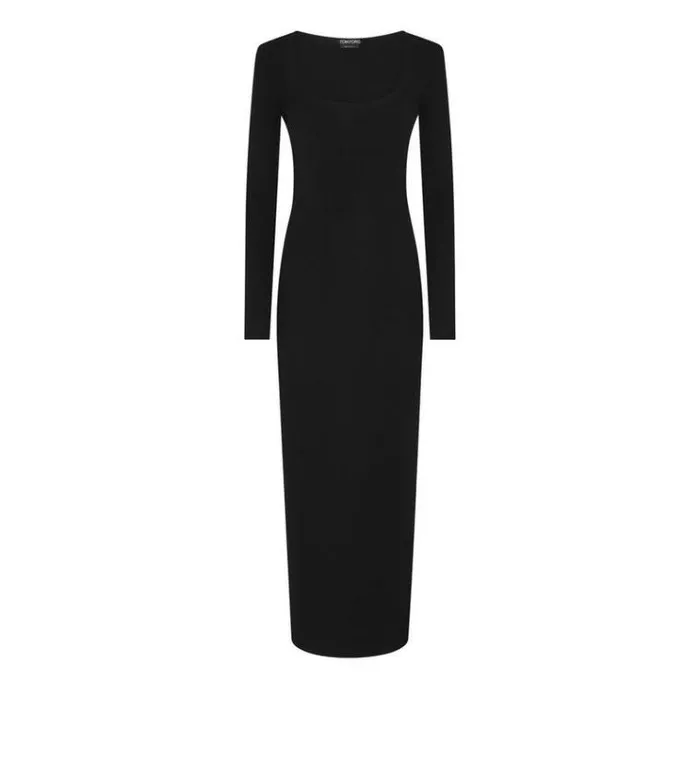Tom Ford Dresses CASHMERE SILK SQUARE NECK DRESS Black 8211 Women