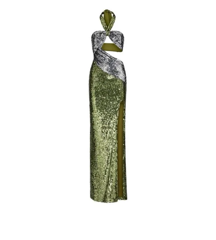 Tom Ford Dresses SEQUIN EMBROIDERY CUTOUT EVENING DRESS Pale Green Silver 8211 Women