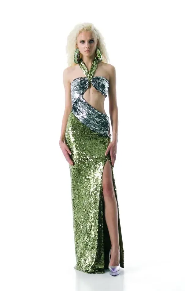 Tom Ford Dresses SEQUIN EMBROIDERY CUTOUT EVENING DRESS Pale Green Silver 8211 Women Tom Ford Dresses SEQUIN EMBROIDERY CUTOUT EVENING DRESS Pale Green Silver 8211 Women