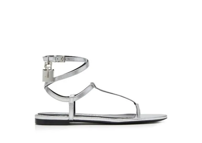 Tom Ford Flats LAMINATED LEATHER PADLOCK SANDAL Silver 8211 Women