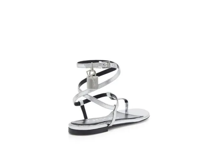 Tom Ford Flats LAMINATED LEATHER PADLOCK SANDAL Silver 8211 Women Tom Ford Flats LAMINATED LEATHER PADLOCK SANDAL Silver 8211 Women