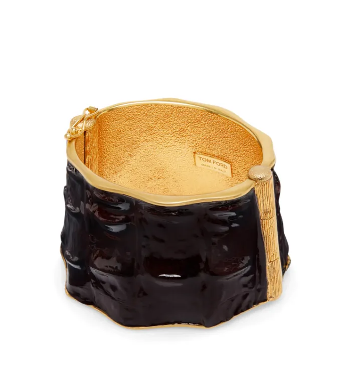 Tom Ford Jewelry BRASS AND GLOSSY STAMPED CROCODILE LEATHER SOLAR CUFF 8211 Women