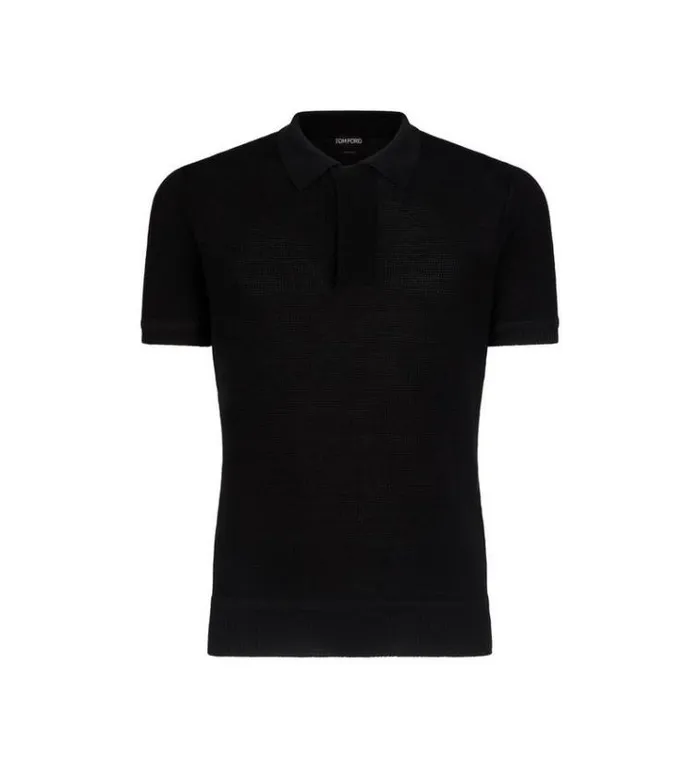 Tom Ford Knitwear MICRO TEXTURED PIQUET POLO Black 8211 Men