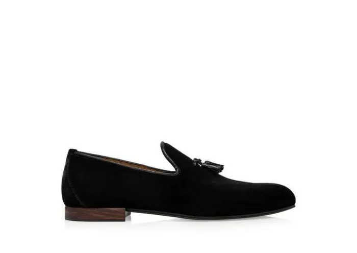 Tom Ford Loafers VELVET NICOLAS TASSEL SLIPPER Black 8211 Men